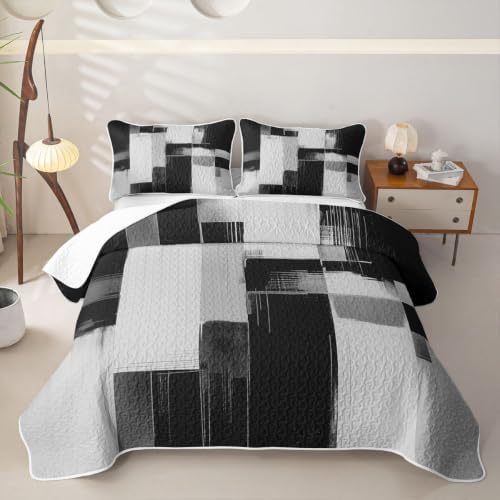 Feelyou Abstarct 3 Piece Quilt Set King Black Gray Bedding Set