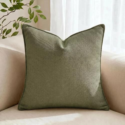 Fancy Homi Set of 2 Olive Green 22x22 Inch Soft Chenille Decorative