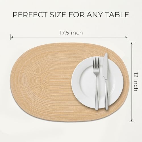 Placemats Set of 8, Woven Oval Braided Dining Table Mats(Beige Brown)