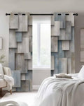 Abstract Block Blackout Curtains 2 Panels Set Minimalist Beige Gray