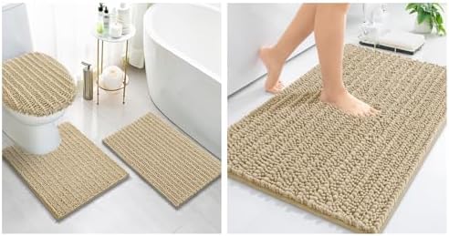 Arotive Chenille Bath Rugs Bundle - 4 Pcs Set: 2 Shaggy Soft Chenille