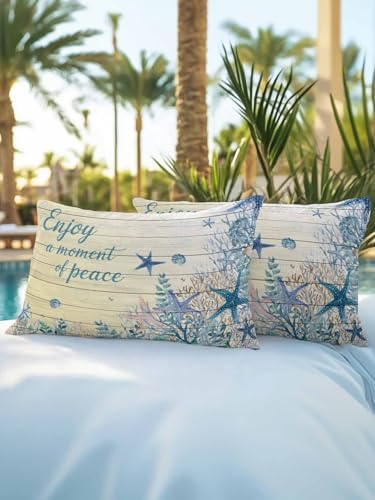 Outdoor Pillows Waterproof, Teal Blue Starfish Coastal Bedding Throw