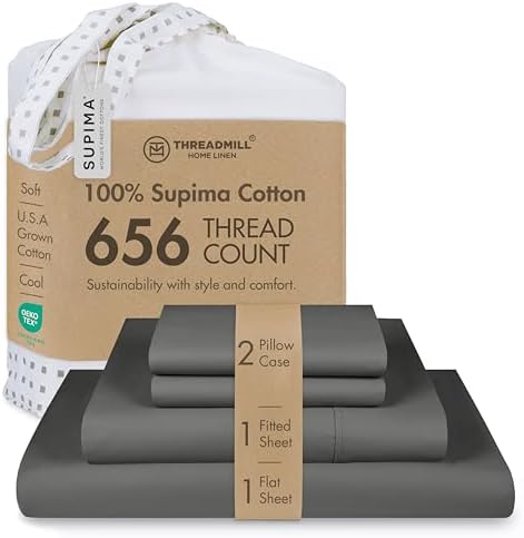 Threadmill 656 Thread Count Supima Cotton King Sheet Set, Sateen, Dark
