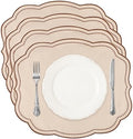 Cotton Linen Placemats Set of 4 - Double Layered, Luxury Scalloped