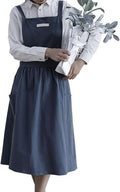 Ulalaza Aprons Adjustable Cotton Linen Cooking Apron with Pockets