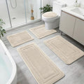 YIHOUSE 5-Piece Towel-Like Memory Foam Bathroom Rug Set, Beige