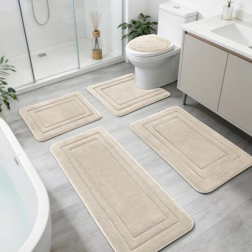 YIHOUSE 5-Piece Towel-Like Memory Foam Bathroom Rug Set, Beige