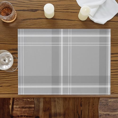 Grey Checkered Placemats Set of 8, Cotton Linen Fabric Place Mats