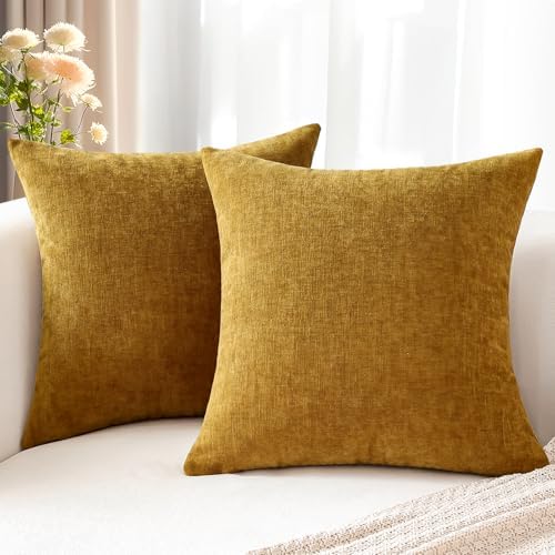 OTOSTAR Pack of 2 Throw Pillow Covers 20x20 Inch Soft Chenille Gold