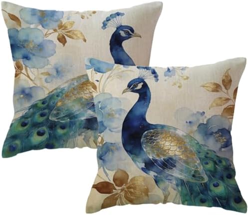ULOVE LOVE YOURSELF 2Pack Peacock Throw Pillow Covers Only Watercolor