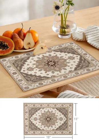 Beige Retro Boho Table Mats Set of 6 with Table Runner 90 Inches