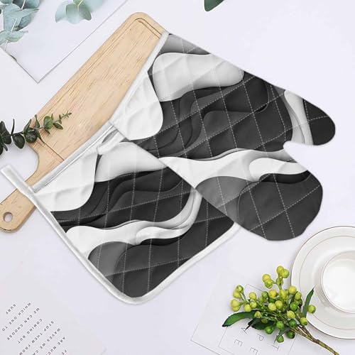 Quilted Cotton Terry Cloth Oven Mitt, Pot Holder Grey White Black