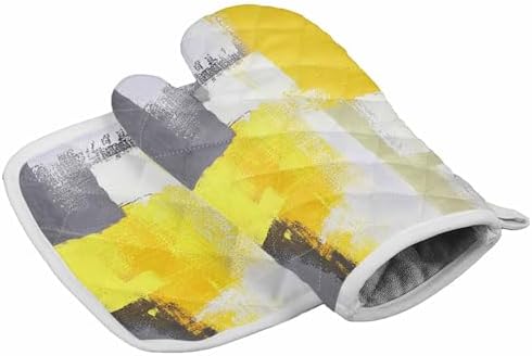 Quilted Cotton Terry Cloth Oven Mitt, Pot Holder Yellow Gray White