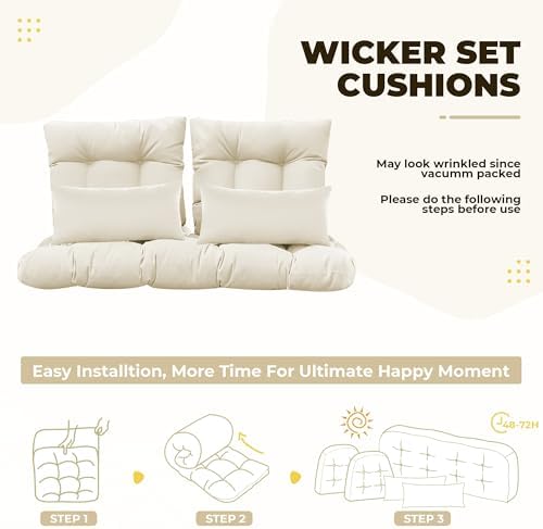 Wicker Chair Cushions, 5Pcs Outdoor Cushions Sets, Cream