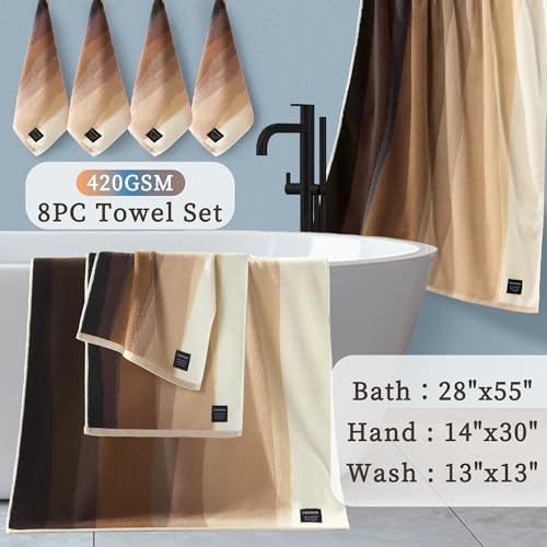 VOOVA & MOVAS 12PCS Brown Towels Set for Bathroom, 2 Bath 28"x55", 6