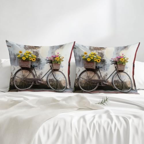Fitted Sheet 3 Pieces Twin XL Size Retro Street Photography Bicycle