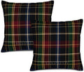 Dark Navy Tartan Plaid Pillow Covers 22x22 Inch Set of 2 Linen