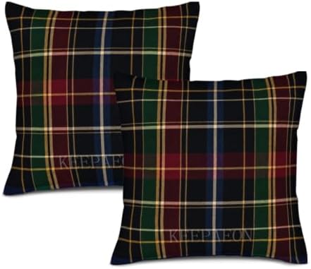Dark Navy Tartan Plaid Pillow Covers 22x22 Inch Set of 2 Linen