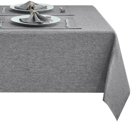 Gray 60x120 Rectangle Polyester Linen Farmhouse Tablecloth