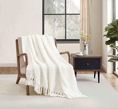 CREVENT 50"X60" Farmhouse Breathable Soft Chenille Knitted Textured
