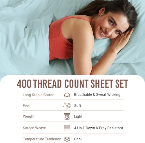 Pizuna 100% Cotton Sheets Set Twin 400 Thread Count Baby Blue