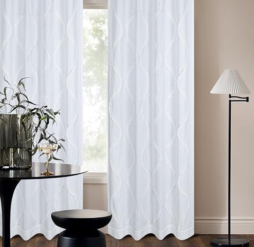 Bedding Craft White Farmhouse Tab Top Curtains 96 Inch Long – Set of 2