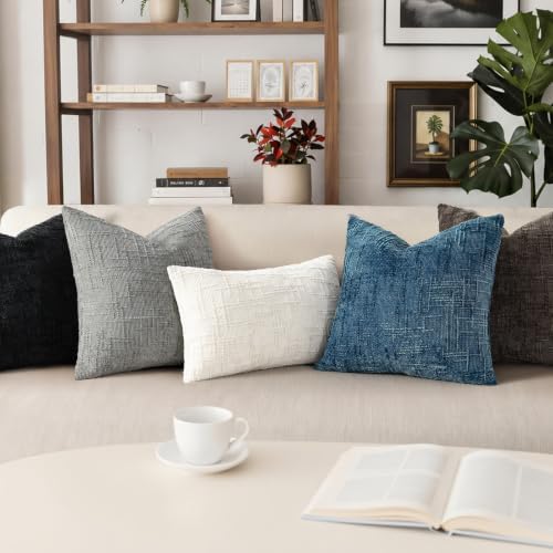 Pallene Cream White Textured Chenille Throw Pillow Covers 12x20 Set of