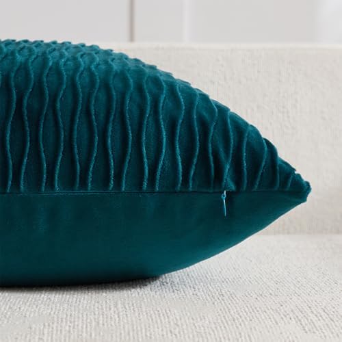 DEZENE 20x20 Teal Throw Pillow Cases: Pack of 2 Vertical Ripple