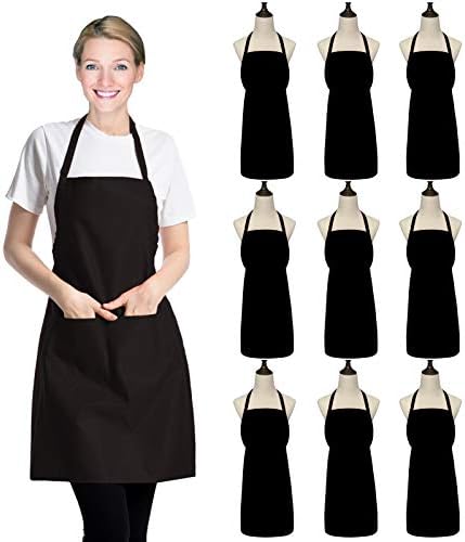 9 Pack Black Apron for Women Adult Girls Ladies with Pockets - Kitchen