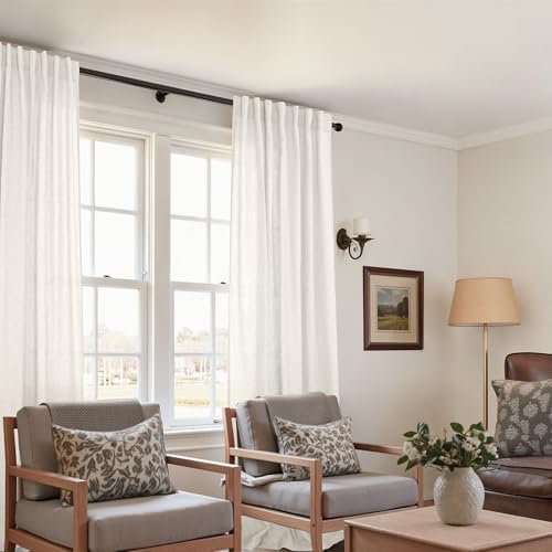 KOUFALL Linen Sheer Curtains 63 Inch Length for Living Room,2 Panel