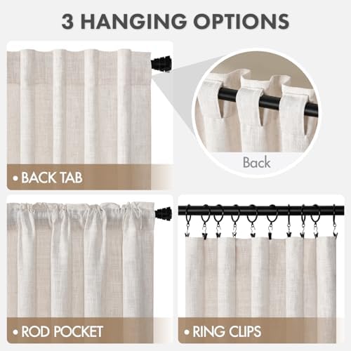 MIULEE Thick Linen Curtains, 42Wx108L, 2 Panels Nautral Light