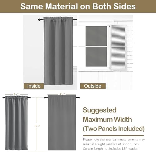 OVZME Grey Blackout Curtains for Bedroom 63 Inch Length 2 Panels