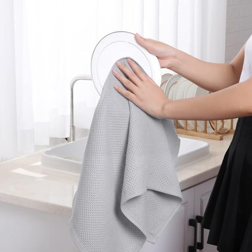 Homaxy 100% Cotton Waffle Weave Kitchen Towels, 5-Pack, Light Gray