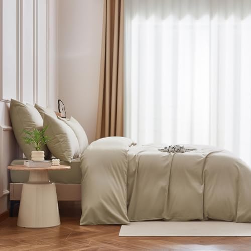 Taupe Duvet Cover Set Queen Size 100% Cotton Soft Percale Bedding