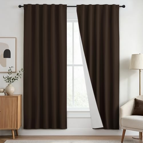 Yakamok Chocolate Brown Blackout Curtains 72" Long with Back Tab 40"
