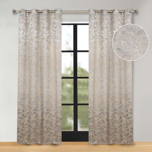 SUPERIOR Room Darkening Blackout Curtains, Modern Boho Leaves Thermal