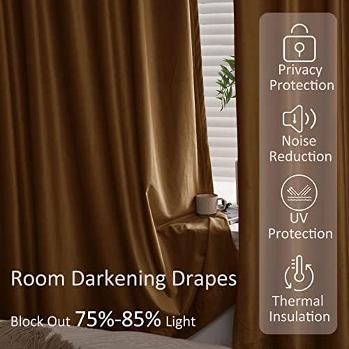 Fcosie Tobacco Brown Back Tab/Rod Pocket 2-in-1 Header Velvet Curtains