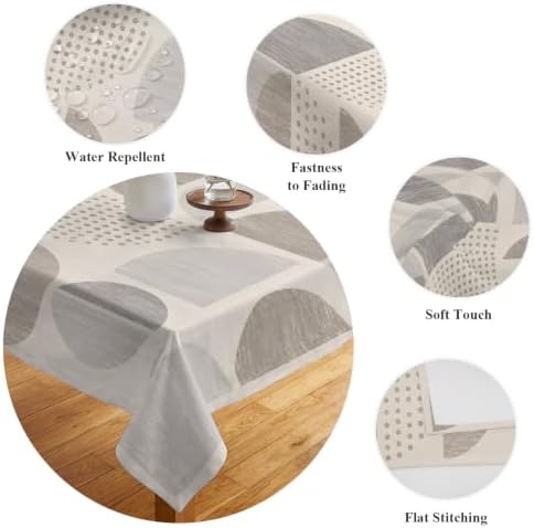 Beige Grey Ombre Geometric Table Cloth, Middle Century Vintage
