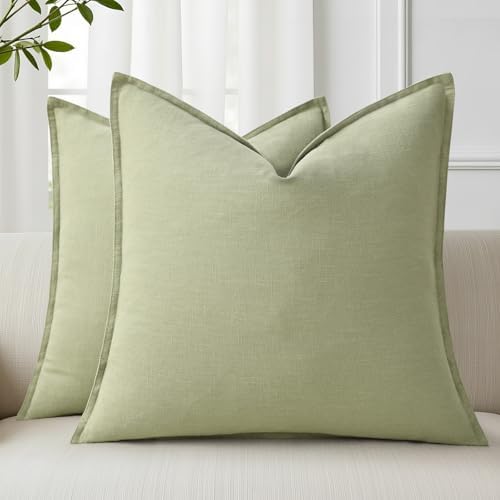 decorUhome Fall Sage Green Linen Throw Pillow Covers 20x20 Set of 2