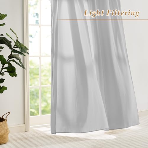RYB HOME Grey Sheer Curtains for Nursery Home Office, Non See Through