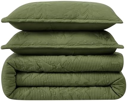 WDCOZY Olive Green Christmas Twin Size Quilt Bedding Sets with Pillow