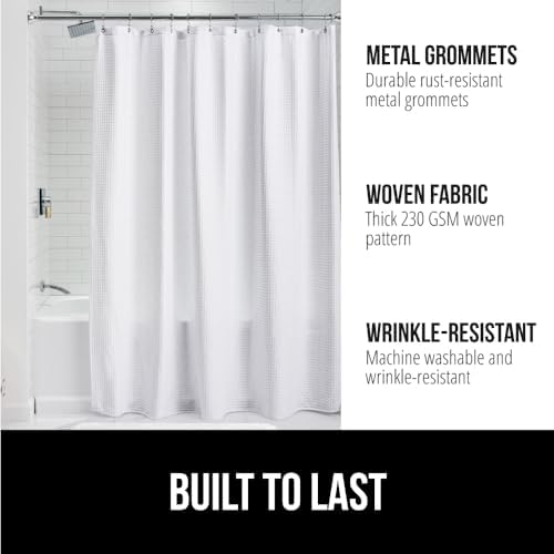 GORILLA GRIP Shower Curtain, 72x72, White and Bath Rug, 24x16, Gray