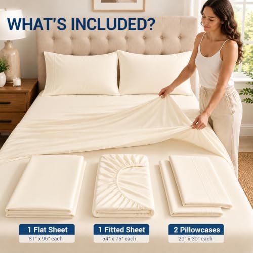 SheRest Full 4 Piece Sheet Set, Brushed 1800 Ultra-Soft Sheets - Cream