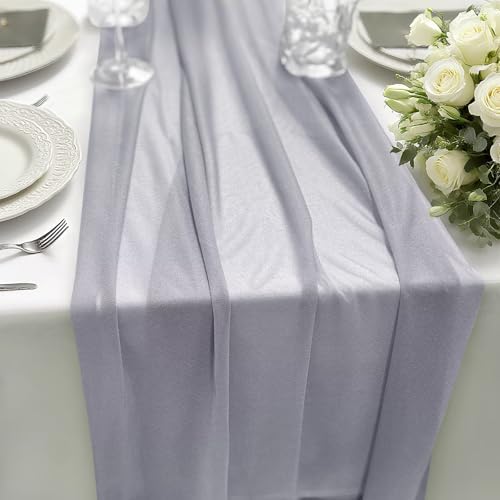 Light Gray Chiffon Table Runner Elegant 10FT 28x120 Inch