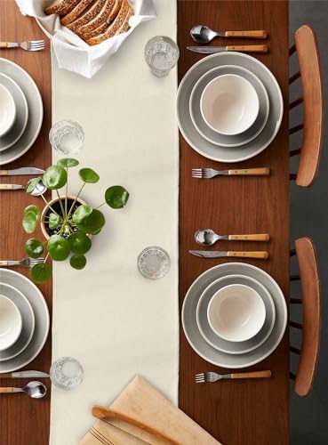 Cream Abstract Minimalist Soild Color Linen Long Table Runner