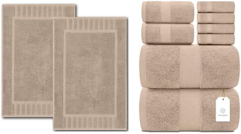 White Classic 2 Luxury Taupe Bath Mats 22 x 34 and 8 Piece Taupe Bath