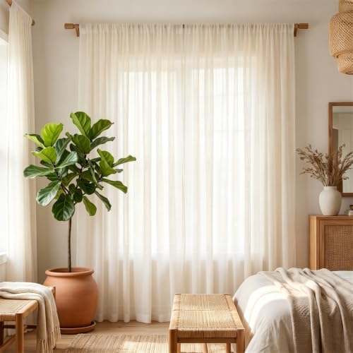 Ivory Sheer Chiffon Curtains 108 Inch Long 2 Panels Bedroom Living