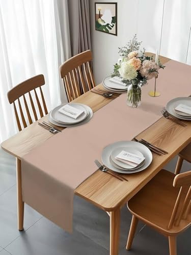 Warm Beige Table Runner 108 Inch Long Dresser Scarves Cotton Linen