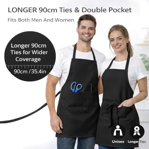 12 Pack Aprons Bulk with Pockets, Unisex Apron with Extra Long Ties