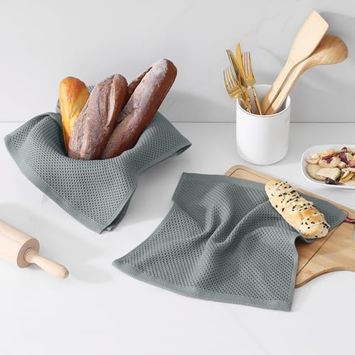 Kitinjoy 100% Cotton Waffle 6-Pack Kitchen Towels, 12" x 12", Grey